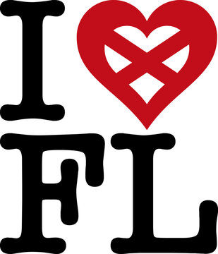 I Love Florida, a tourism symbol featuring a heart and the Florida state flag, USA, vector illustration