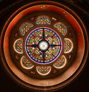 Ornamental rose window and surrounding church arch