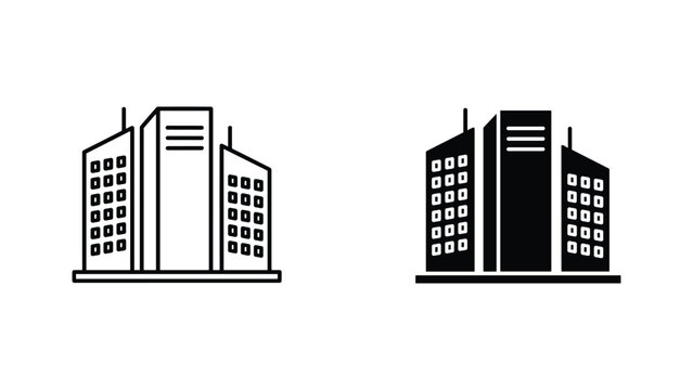 Skyscraper towers line and solid icon vector for corporate business district