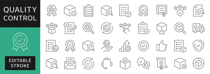 Naklejka na ściany i meble Quality control thin line icons set. Inspection quality icon. Editable stroke. Vector