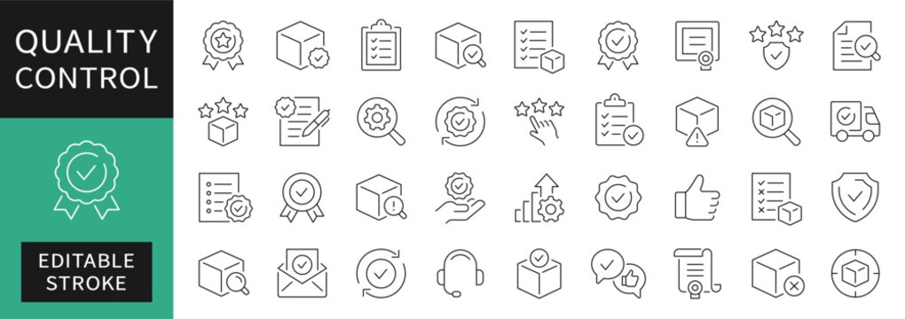 Quality control thin line icons set. Inspection quality icon. Editable stroke. Vector