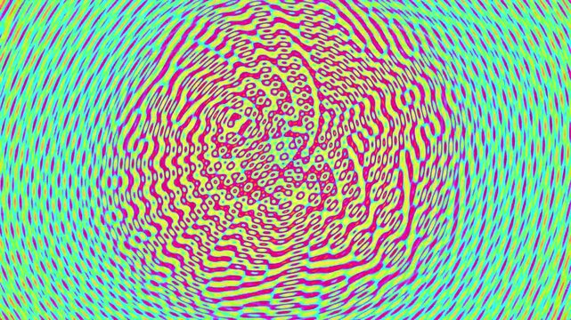 Psychedelic abstract optical illusion animation with vibrant wavy radial patterns loop