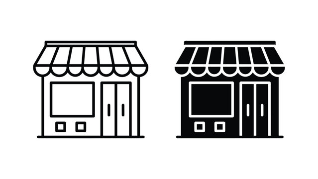Small business storefront icon vector with display window and double doors for retail mapping