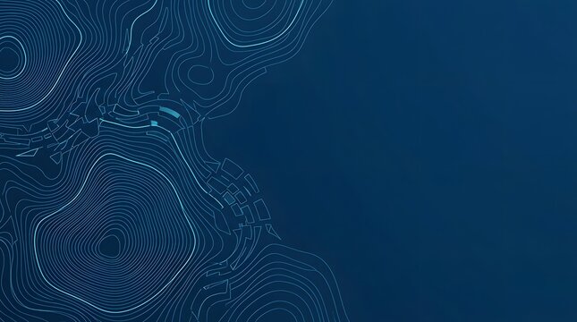 Abstract Topographic Map Contour Lines on Dark Blue Background.