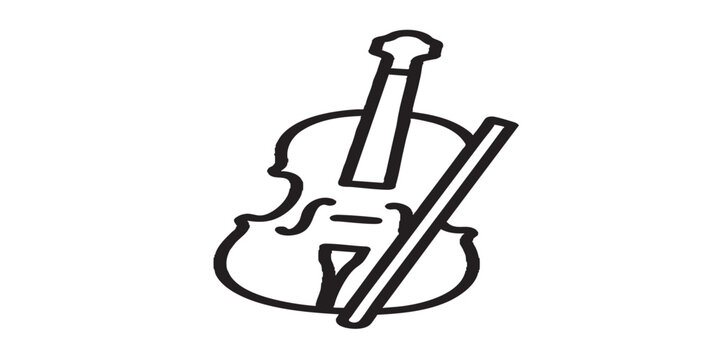 Irish fiddle line icon, traditional string instrument concept, clean black and white outline, simple professional design for mobile or web.