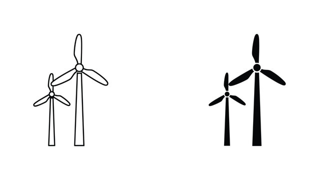 Two wind turbines generating clean renewable energy vector icon set