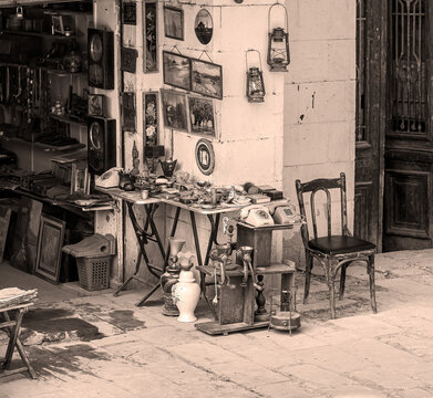 Antique shop and street stall, Luxor Egypt.