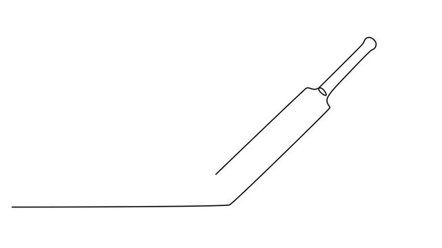Continuous single line drawing of a cricket bat sports equipment 4k video
