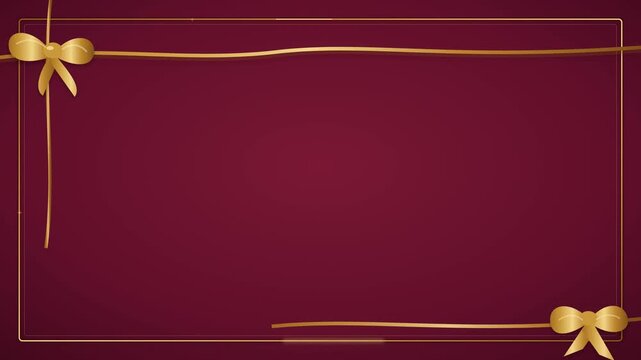 Shimmering Golden Ribbon and Bows Frame on Red Background