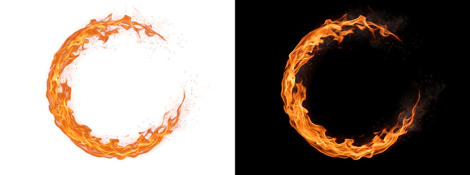 Fire Ring Circle burning orange flame loop with sparks design for use with PNG, Transparent and Black Background Versions