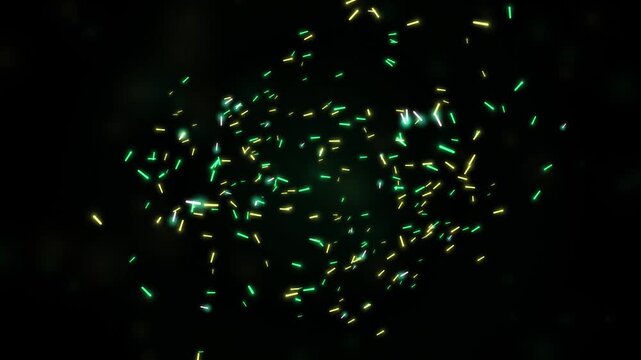 Green glowing particle clusters drifting on black background