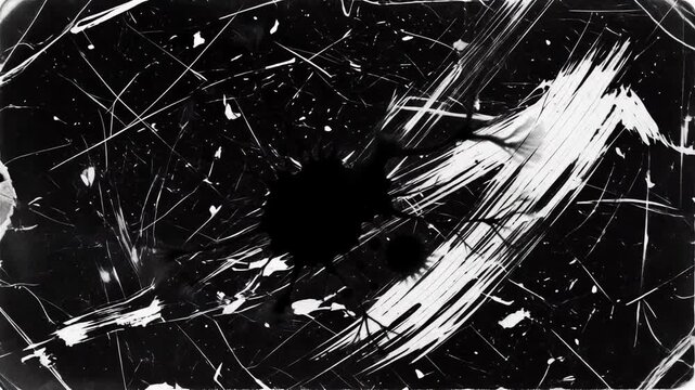Shattered Screen Texture: A dark, high-contrast abstract image showcasing the intricate web of cracks and shattered fragments on a screen, creating a dramatic and textured visual.