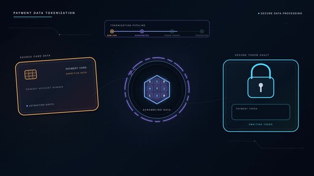 Payment Card Tokenization and Secure Data Processing Animation