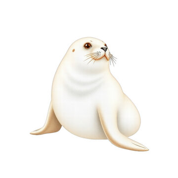 Cute white seal illustration isolated on black background