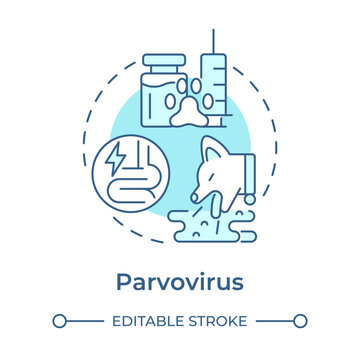 Parvovirus monochrome blue concept icon. Pet healthcare solutions. Vaccination protocol. Infectious disease awareness. Isolated minimalist cyan illustration in circular design. Round composition