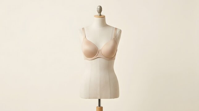 Beige bra on a female mannequin torso.