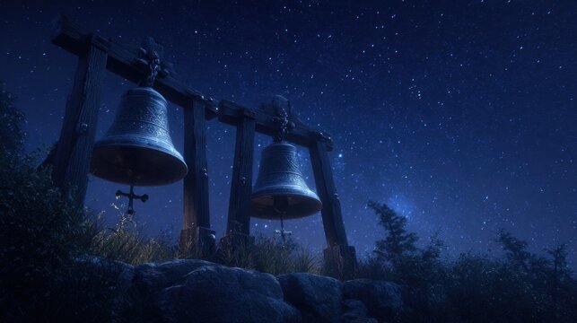 radiant bells ringing at night under stars,