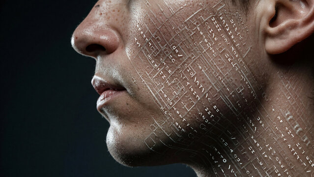 Professional with cryptographic code etched on face