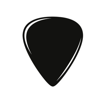 Black guitar pick icon on white background, musical instrument accessory, flat design
