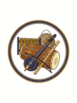 Traditional Indonesian musical instruments ensemble icon illustration with Kendang Rebab and Suling