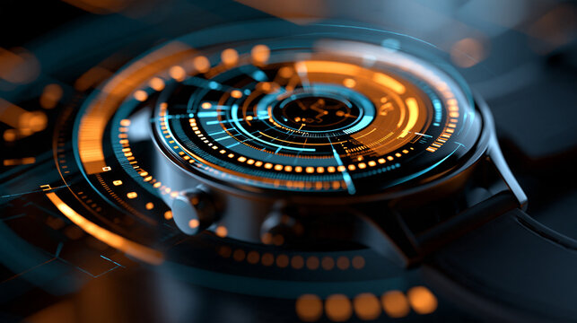 Minimal futuristic smartwatch interface projecting abstract data structures, wearable technology, personal analytics, digital innovation, connected devices, advanced user