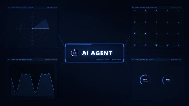 AI Agent Dashboard with Animated Analytics and Sensor Panels