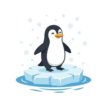 Cute cartoon penguin on ice floe