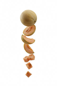 Cantaloupe melon png melon cubes png melon slices png falling fruit png transparent image