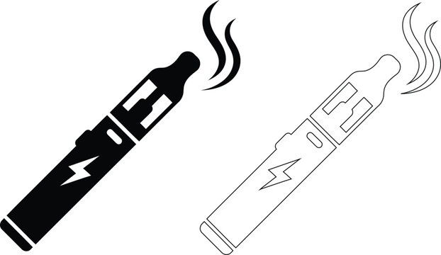 Electronic Cigarette Vape Pen Icon Set Solid and Outline Style with Vapor Smoke
