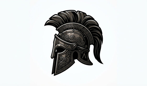 Spartan Warrior Helmet Ancient Greek Military Emblem Vector Illustration