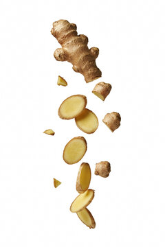 Fresh ginger root png ginger slices png whole ginger png fresh spice png falling pieces transparent image