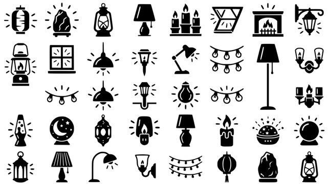 Collection of isolated light fixture icons, modern and vintage styles