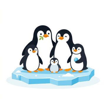 Cute penguin family on ice floe vector illustration