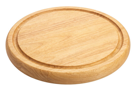 Round Wooden Cutting Board with Juice Groove Isolated