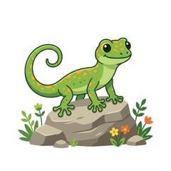 Fototapeta premium Cute cartoon gecko on a rock