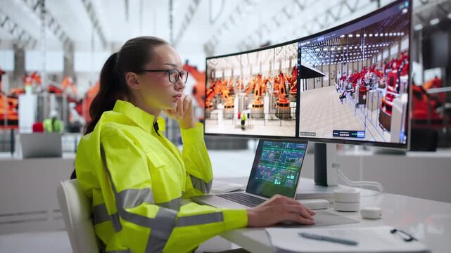 Engineer Monitors Automotive Robotics