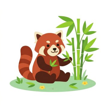 Cute red panda eating bamboo vector illustration