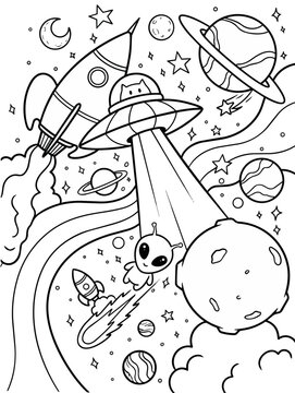 Space LineArt - Coloring Page
