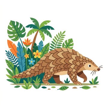 Cute pangolin in tropical jungle vector illustration