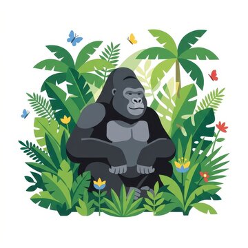 Gorilla in the jungle vector illustration