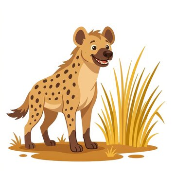 Cute cartoon hyena with grass