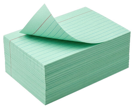 Stack of Green Ruled Index Cards with Curled Top Corner