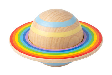 Handcrafted Wooden Planet Saturn Model with Colorful Rainbow Rings © Masnoon