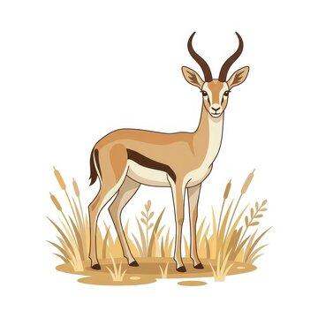 Springbok antelope in savannah grass vector illustration