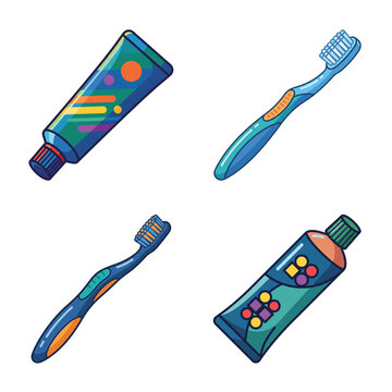 Toothpaste tubes and toothbrushes dental care vector illustration set