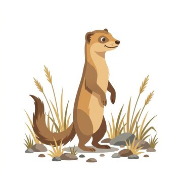 Cute cartoon meerkat standing in grass