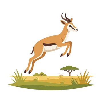 Springbok jumping in savanna landscape illustration