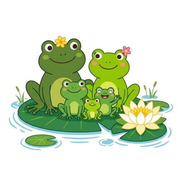 Cute frog family cartoon illustration
