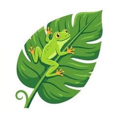 Fototapeta premium Cute frog on a tropical leaf
