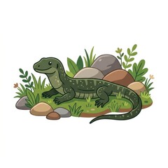 Obraz premium Cute monitor lizard cartoon on white background